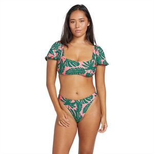Volcom Womens Leaf Ur Life Square Neck Crop Bikini Top Emerald Green Size M NWT